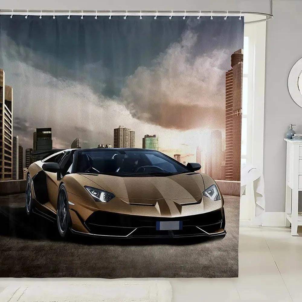 Monika Chen Car Fabric Bathroom Shower Curtain Sports Car Shower Curtains Cool Automobile Speed Racing Car Shower Curtain,Waterproof