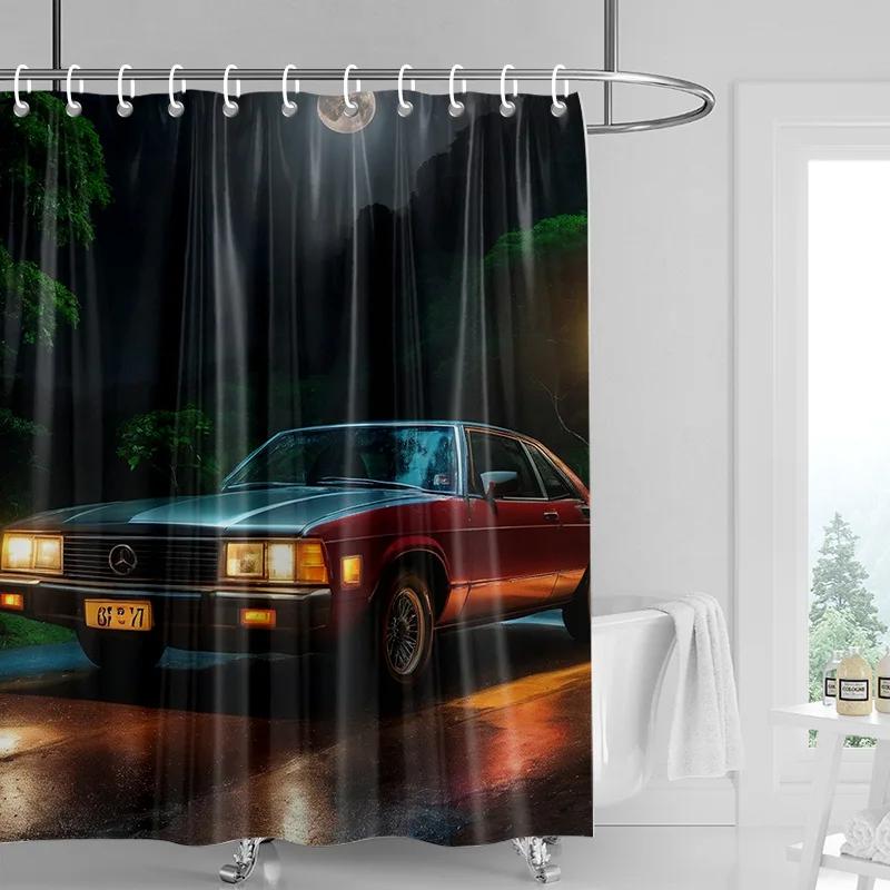Car Pattern Shower Curtain Waterproof Bathroom Partition Curtain Bathroom shower curtain hooks 90x180cm 180x200cm