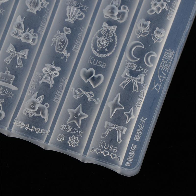 Silicone Nail Art Mold Cartoon Lace Bow Rabbit Cute Candle Moon Flower Strawberry Nail Art Diy 3D Decoration Mold Design Tools