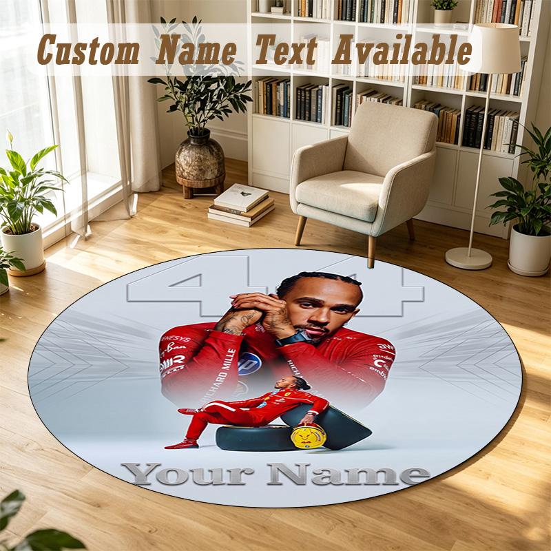Round Rug Custom NameLewis Hamilton l Pattern Non Slip Carpet Home Floor Decor