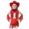 Costume da Cowgirl per Bambine Senza Maniche con Paillettes Strass Frange, Gonna Elastica, Guanti, Cappello, Fazzoletto, Danza Latina, Esibizione sul Palco, Competizione