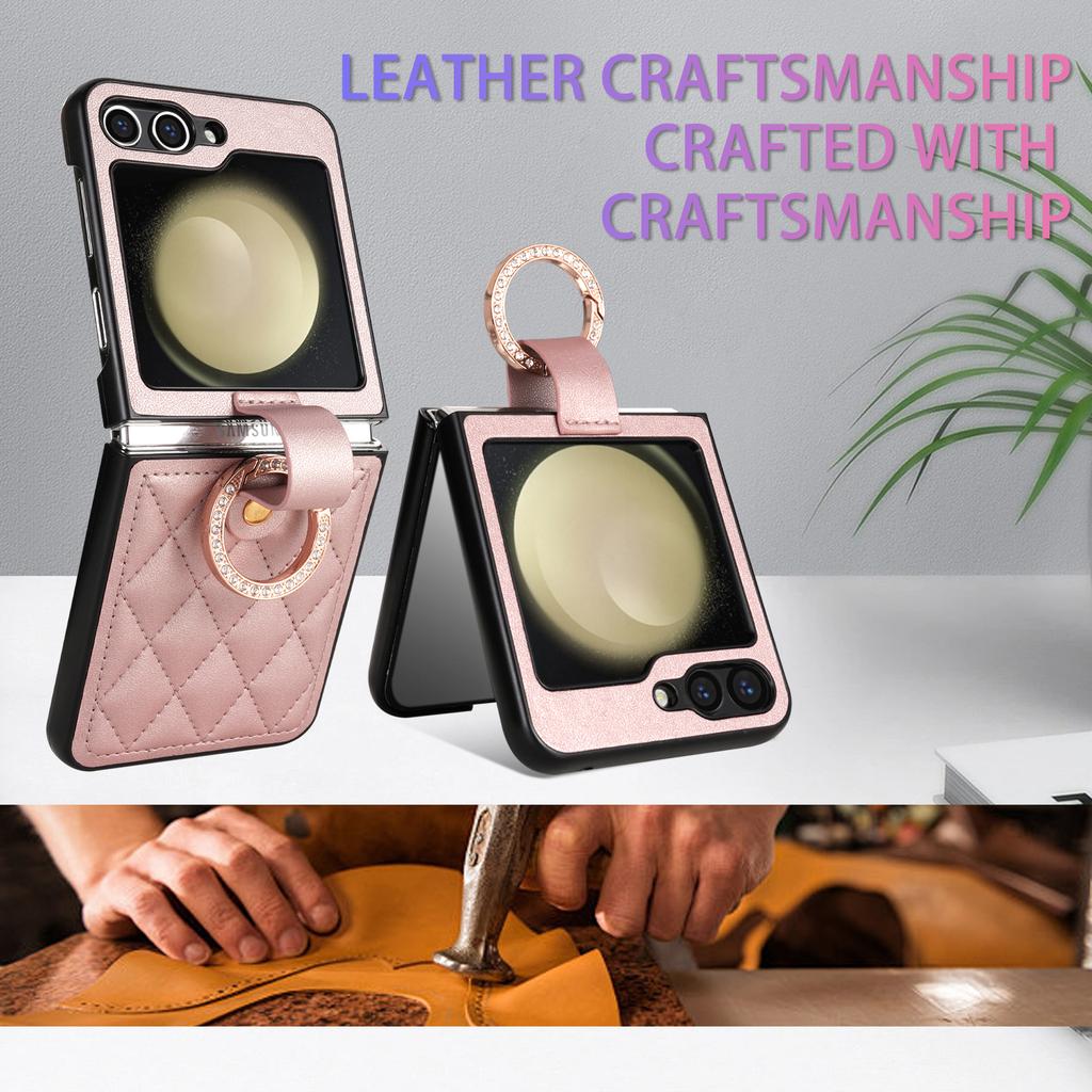 High Quality PU Leather Ring Holder Phone Case for Samsung Galaxy Z Flip 6 5 Flip6 Flip5 5G Protection Shockproof Cover