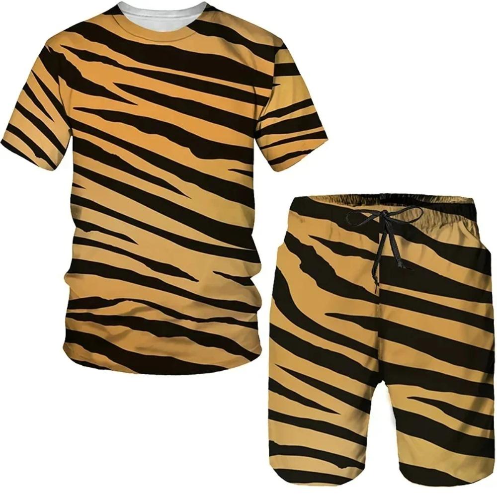 Summer Men's 3D Printed Leopard Print Sports Suit Fashion Versatile Trend Casual Breathable