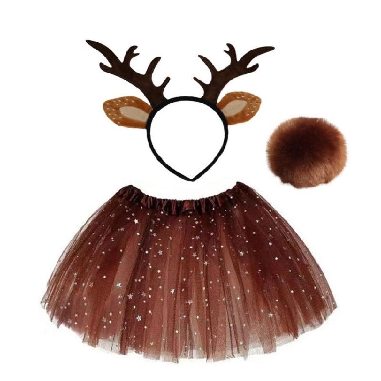 Christmas Deer Ear Headband Tail Nose Skirt for Women Girl Birthday Halloween Cosplay Party Photography Props
