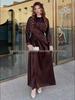 Elegant Plus Size Slimming Waist-Cinching Long Sleeve Dress - 2026 New Style Solid Color Fashion.