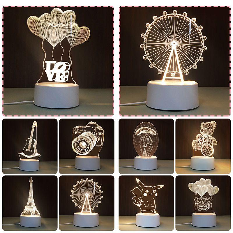 USB-Schreibtischlampe mit 3D-Effekt, Acrylplatte und LED-Beleuchtung für festliche Dekoration