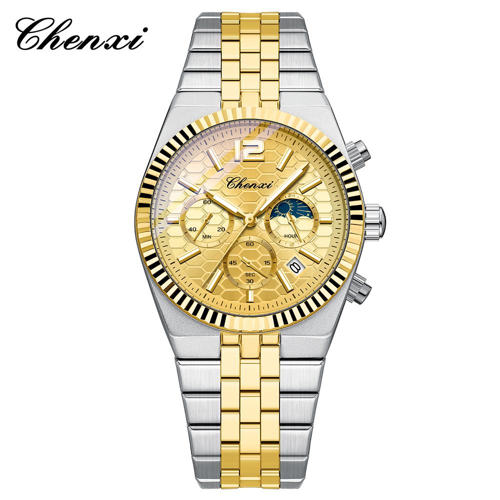 CHENXI Luxury Watch Man Multi-functional Chronograph Quartz Watches Fashion Casual Calendar Men's Wristwatches Moon Phase