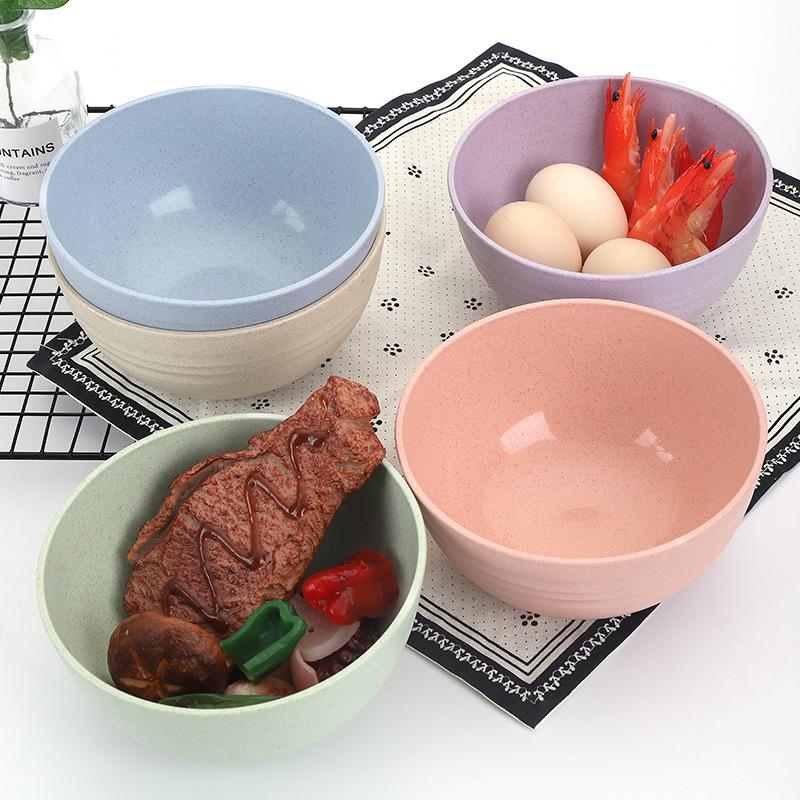 Nordic Colored Wheat Straw Bowls Circular Shatter Resistant Plastic Tableware Bowls For Household Use