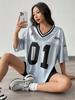 American Sports Fashion V-Neck T-Shirt Street Y2K Hip-Hop Jersey Women's Loose Breathable Quick Drying Casual Versatile Top