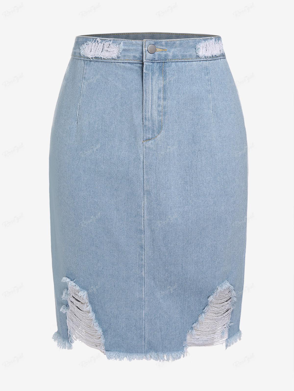 

Рваная джинсовая юбка Rosegal размера плюс 2XL синий