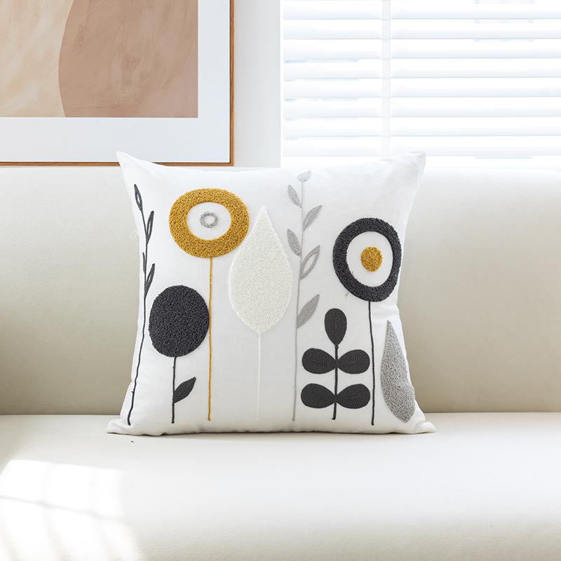 Modern Simple Flower and Plant Towel Embroidered Celebrity Decorative Pillow Case Nordic Ins Sofa Bedside Sofa Living Room Pillow