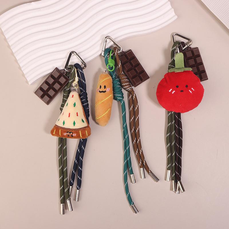 Fun Cartoon Bread Plush Keychain Y2K Trendy Braided Rope Lanyard Keyring Car Key Holder Bag Pendant Backpack Hanging Decoration