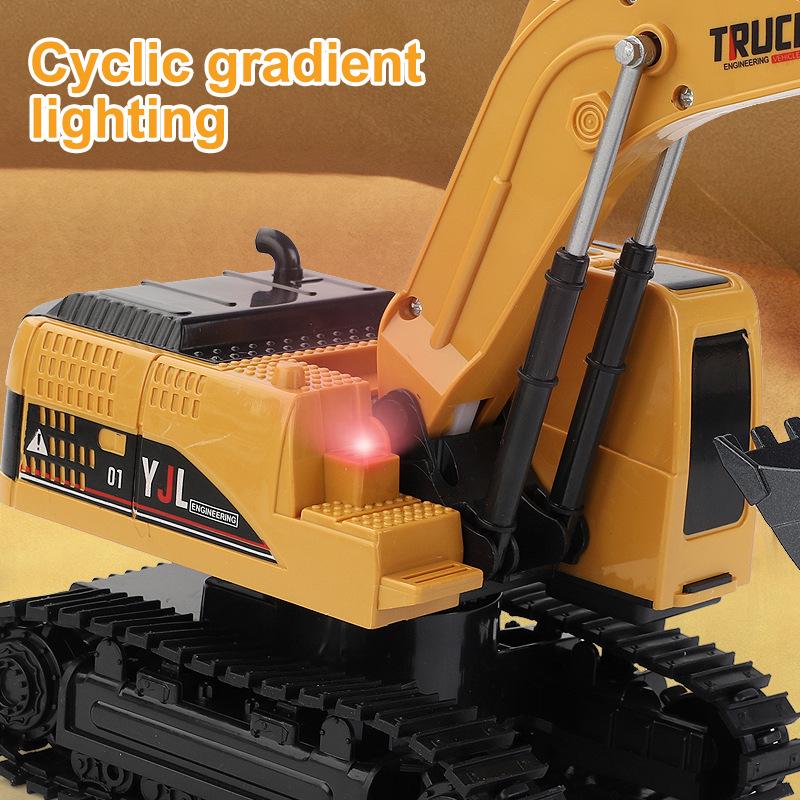 Remote Control Alloy Excavator Toy, 2.4G 6-Channel Controller, 4WD Crawler Construction Vehicle, Kids Boys Toy Truck