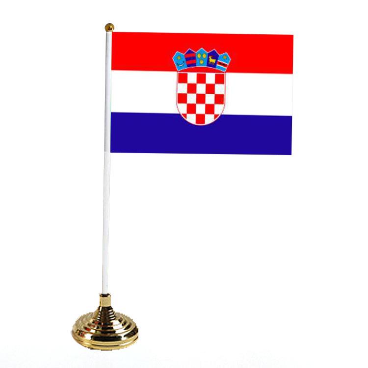 Office Table Flag Polyester 15 * 21cm Small Flag Plastic Flagpole Ornament with Base Table Flag