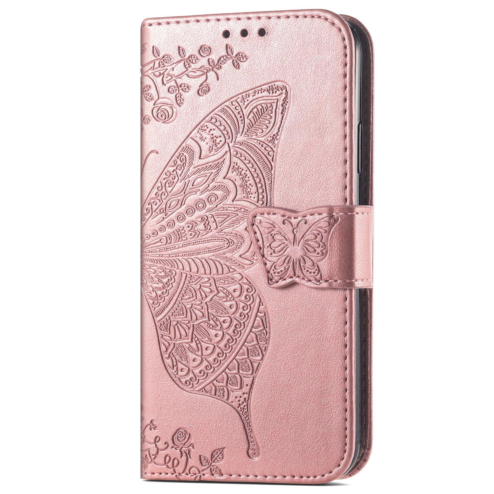 

For Samsung Galaxy A13 4G/A13 5G/A04s 4G (164.7 x 76.7 x 9.1 mm) Folding Stand Case Imprinted Butterfly Flower Pattern Wallet Style Flip Cover Blue