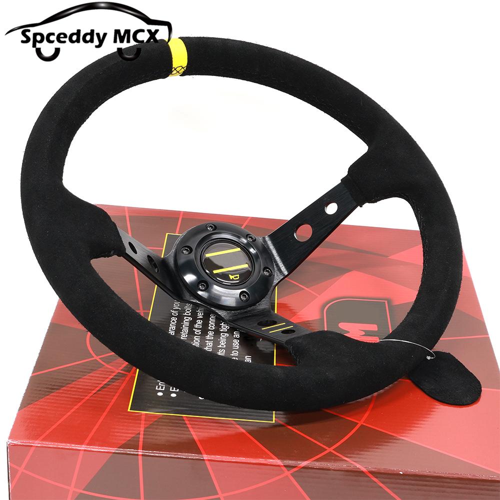 Universal Steering Wheel Suede Leather Deep Dish 14inch 350mm Car Modified Sport Drift Steering Wheel чёрный