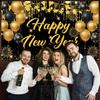 Large New Years Eve Banner, Black Gold Happy New Year 2026 Banner Backdrop, NYE Birthday Party Decorations Photo Background for Friend, Family,
