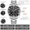 OLEVS Mens Watch Black Waterproof Quartz Analog Wristwatch Chronograph Silver Stainless Steel Metal Band Dial Large