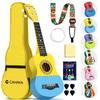 CAHAYA Soprano Ukulele Beginner Cartoon Nylon Linden Soprano Accessory 1 Soft 8 4 1 1 User 1 Cleaning Blue and Yellow 21-inch Set, Pattern, Strings,