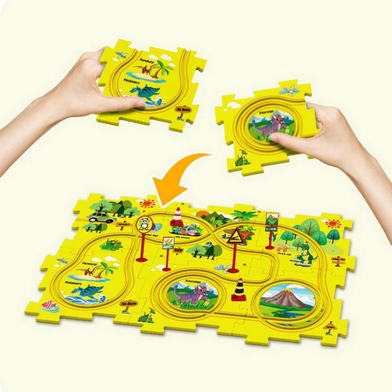 Kids' Puzzle Rail Car Toy, 2026 Children's Day Educational Gift, DIY Buildable Electric Railroad Speeder with Automatic Tracks, City