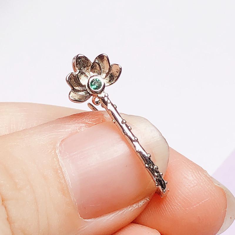 Sterling Silver S925 Jade Amber Flower Clip with Long Needle Buckle