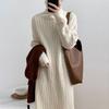 Autumn and Winter Turtleneck Long Twist Knitted Skirt Women's Loose Thickened Warm Sweater Skirt Knee Dress Tide