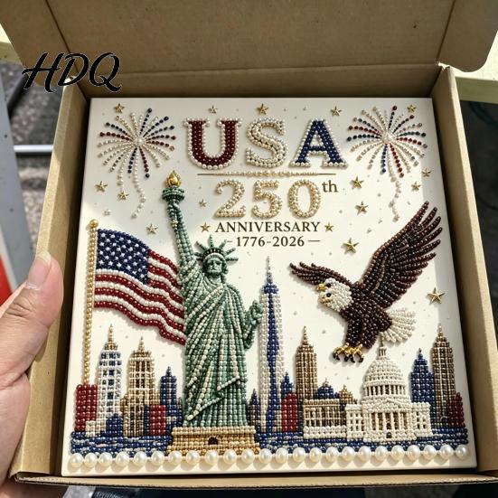 Handmade USA Decor 250th Anniversary Pearl Painting Kit DIY Art Patriotic Gift Set Bead Craft Kit for Beginners Adults