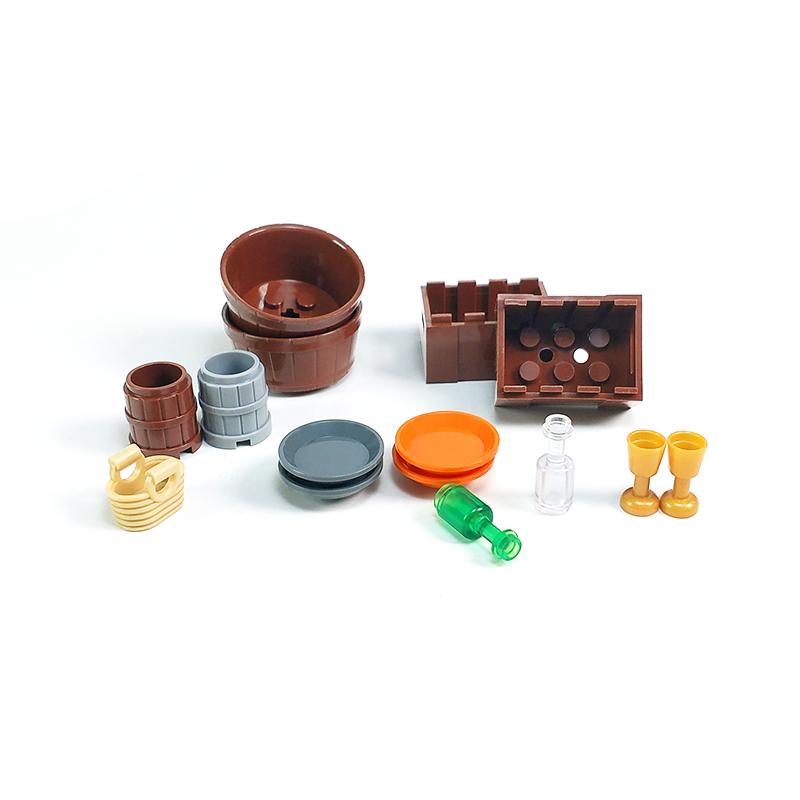 Stadt Lebensmittel Bausteine Küchenzubehör Hamburger Pizza Pommes Kuchen Schokolade Kekse MOC Steine Spielzeugkorb Teile LEDUO