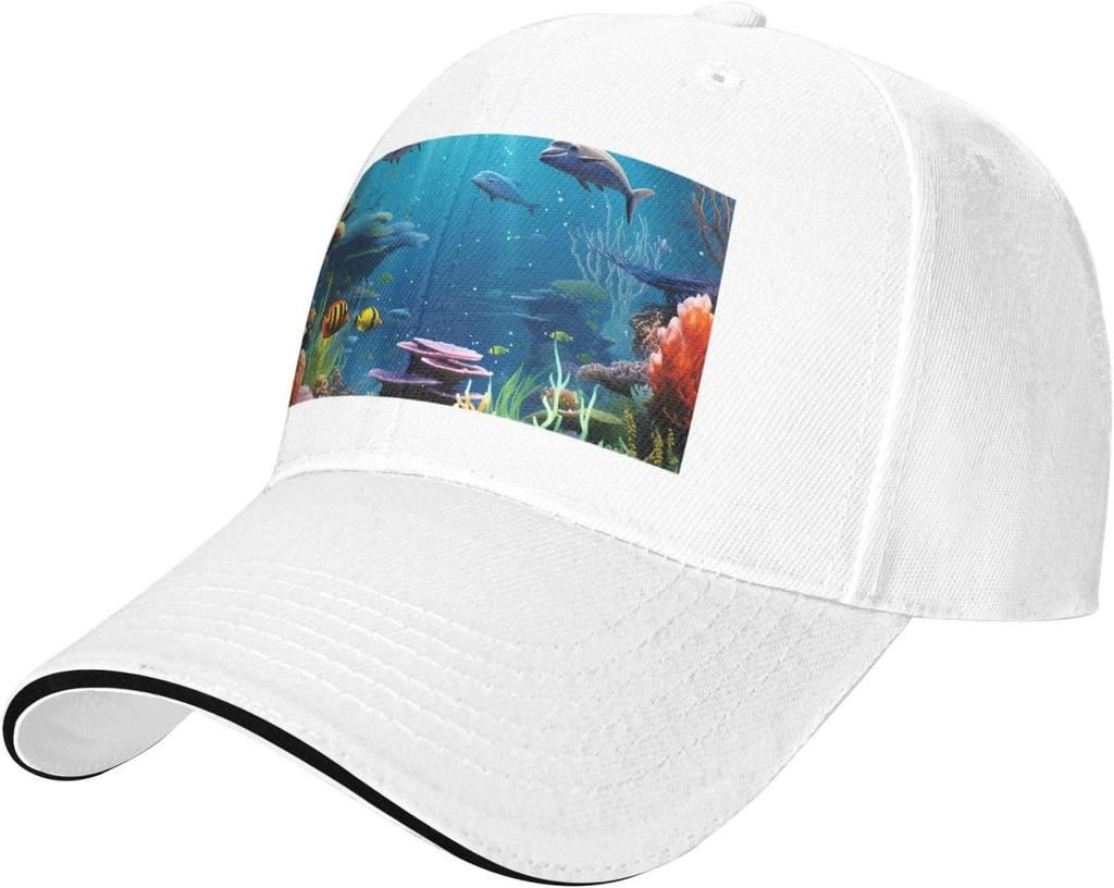 Undersea World Print Baseball Cap Polyester Adjustable Casual Sun Protection Dad Hat for Adults