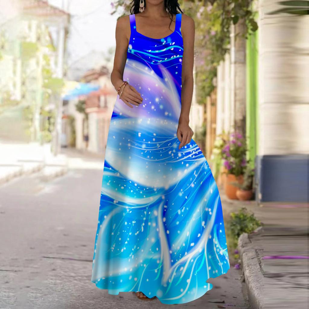 Women's Slip Dress Maxi Long Dress Fluorescent Leaves Print Dress Spring & Summer V Neck Leisure Vacation