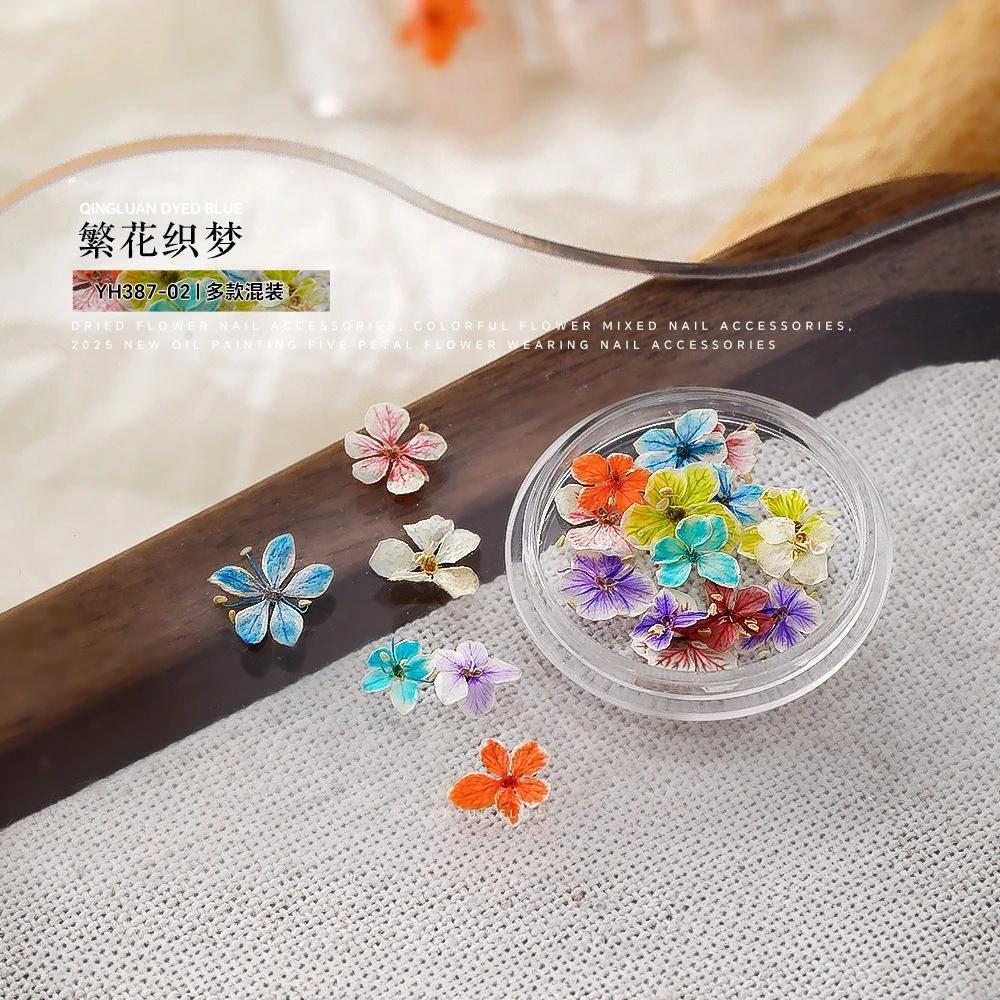BEPAN 1PCS Summer Gradient Floral Nail Art Dried Flower Mixed Colors Natural Pressed Flowers Handmade DIY Boxed Wearable Nail Material