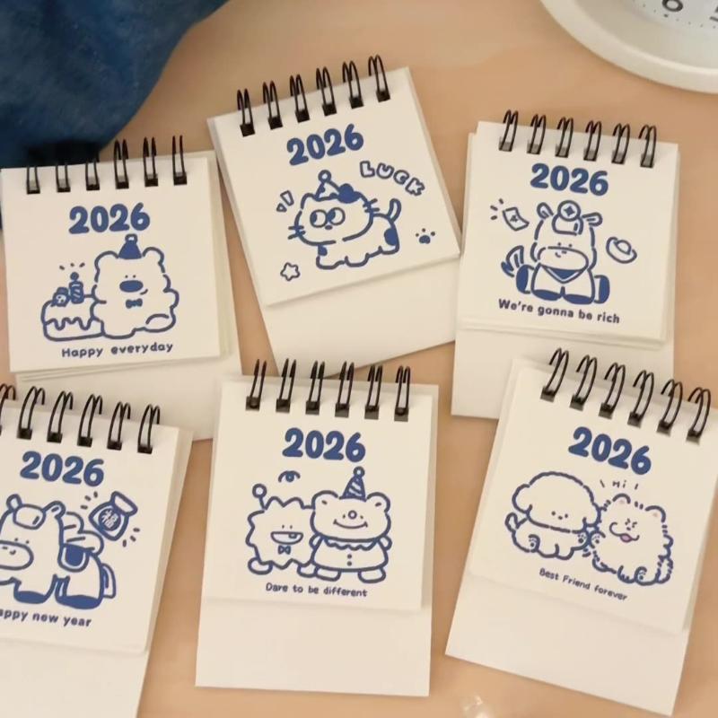 1Pcs Cartoon Portable Coil Monthly Calendar Planner 2026 Horse Year Mini Desk Calendar Office And Home Decor Year'S Present