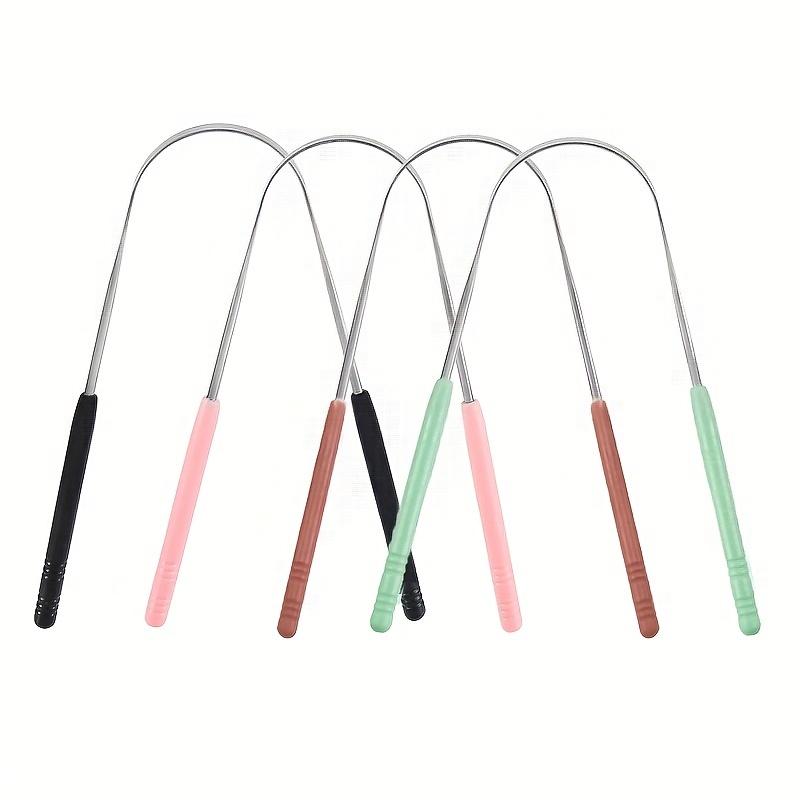 1pc Hypoallergenic Stainless Steel Tongue Scraper with Ergonomic Plastic Handle - Fresh Breath Oral Care Tool, Durable Metal Cleaner In Black, Pink
