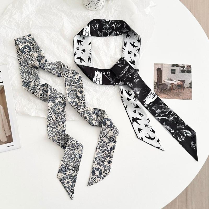 Cashew Flower Silk Scarf Long Strip New Multi-functional Double-layer Strap Neck Small Scarf Streamer Belt Braided Hair Belt