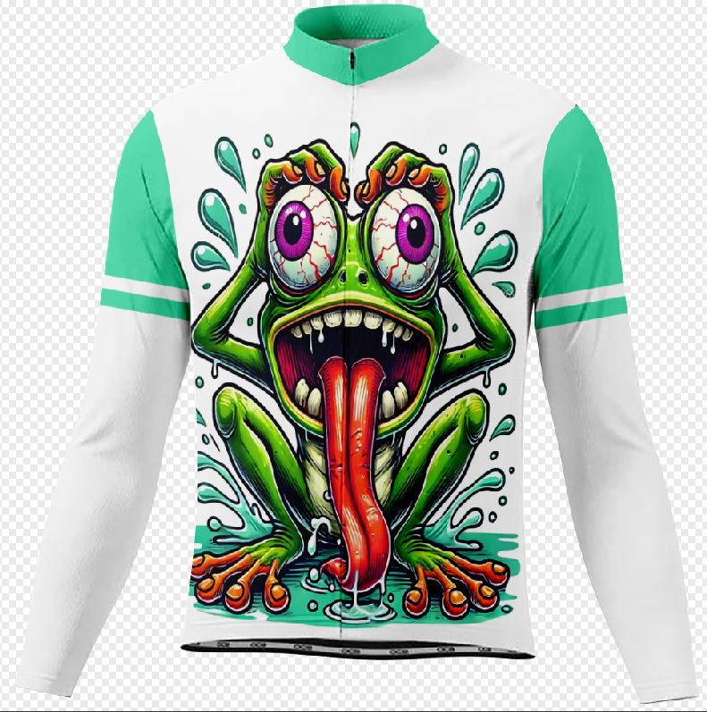 Cycling Suit Men s Mountain Off-Road Bike Ethnic Frog Long Sleeve Zipper Outdoor Cycling Suit 2XS
