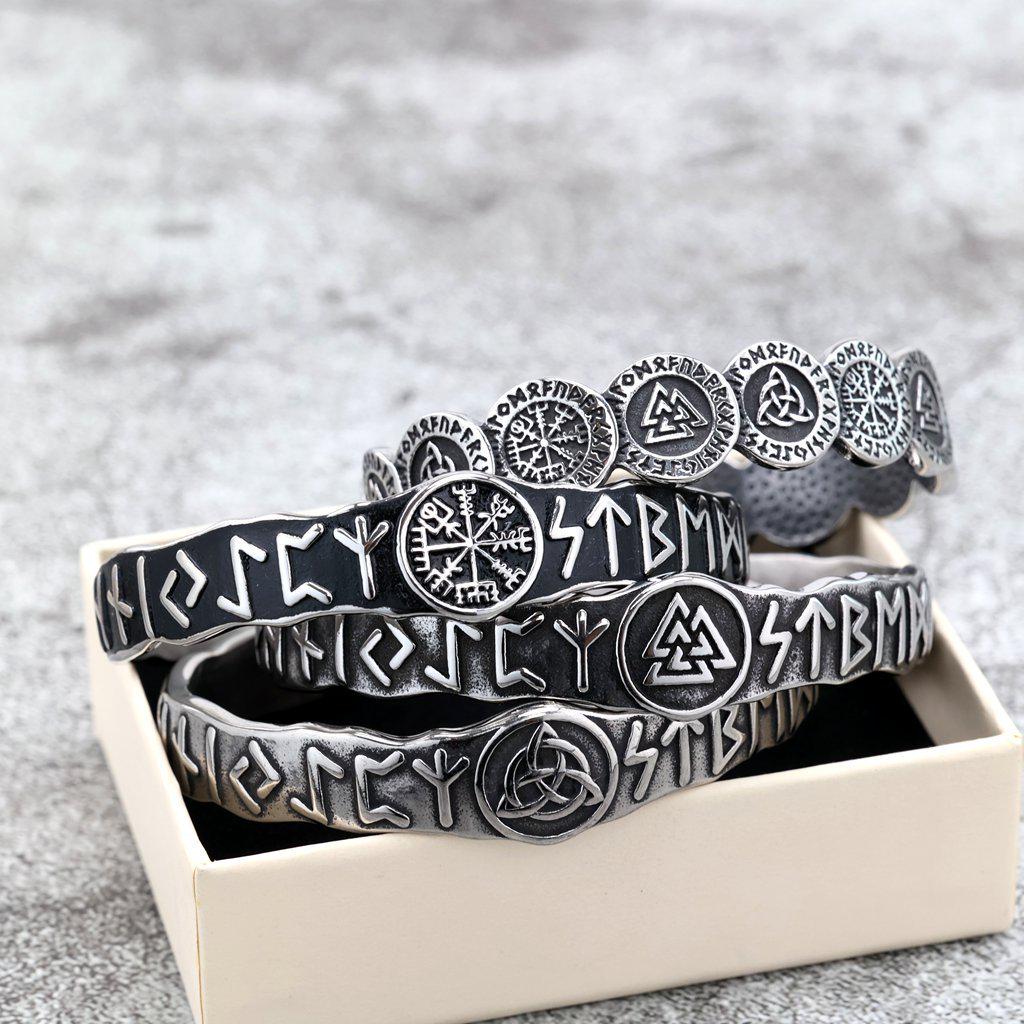 Nordic Viking Stainless Steel Rune Cuff Bracelet