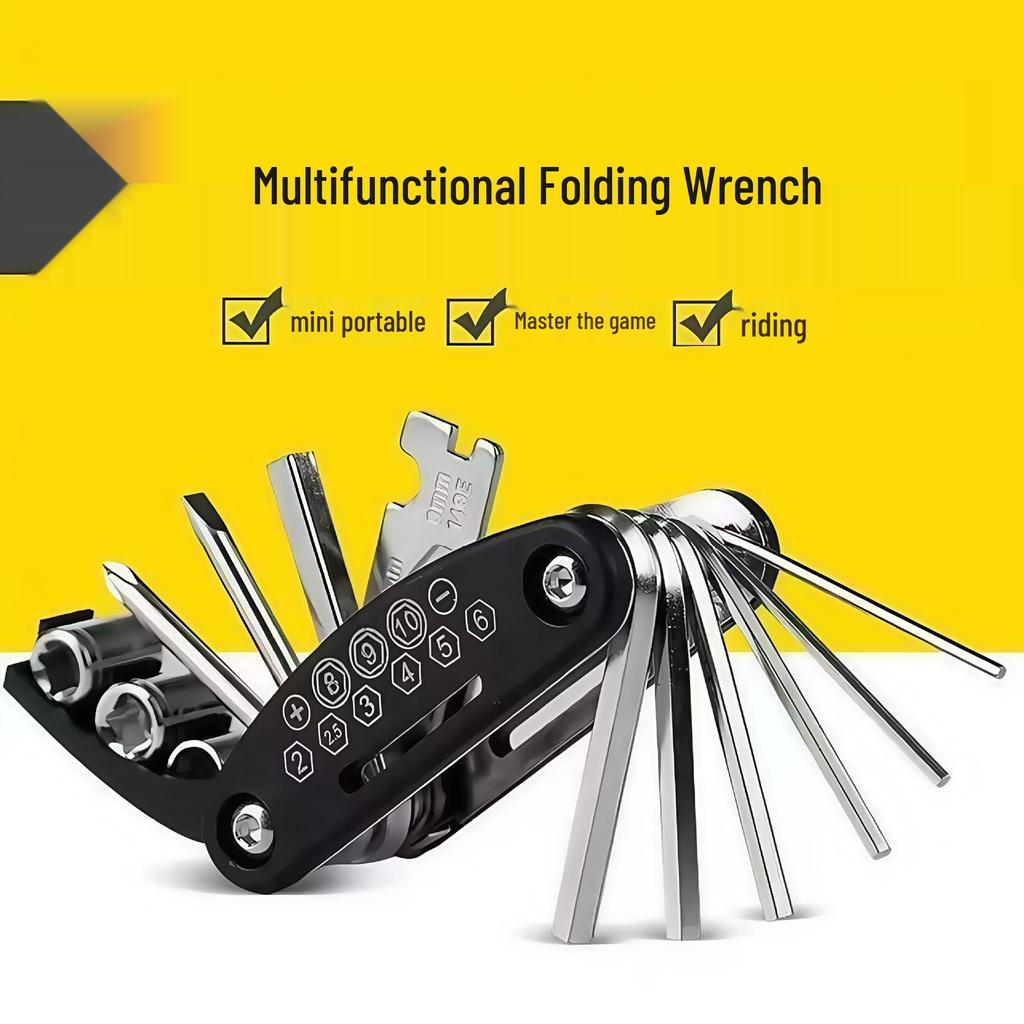 Universal 16-in-1 Folding Bicycle Hex Key and Wrench Tool