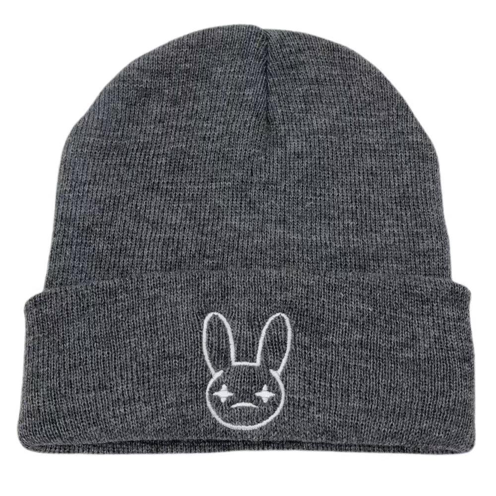 

European and American singers bad bunny knitted hat bad rabbit embroidery pullover autumn and winter warm wool cold hat men and women сірий колір