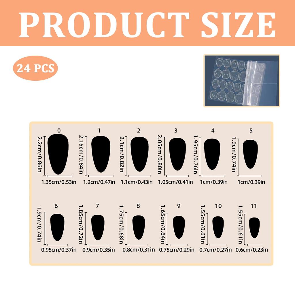 24 Pcs Press on Nails Almond Shape, Reusable Fake Nails with Jelly Glue