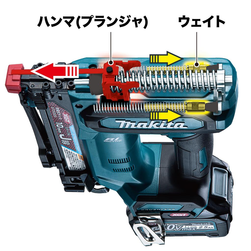 Makita 4mm Rechargeable 40V Max with 2 and ST001GRDX Tacker, 2.5Ah, Batteries, Charger, Case,