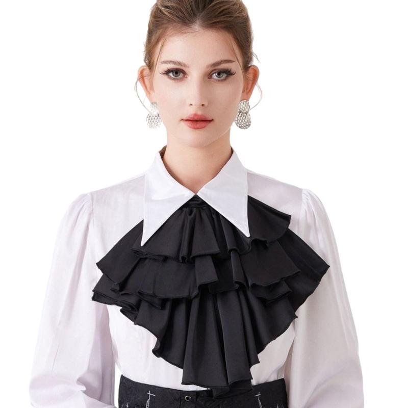 

Courtstyles Cravat Necktie Collar Breathable Polyester Detachable Collar Colonial Jabot for Formal Event Women Accessory 1 чорний