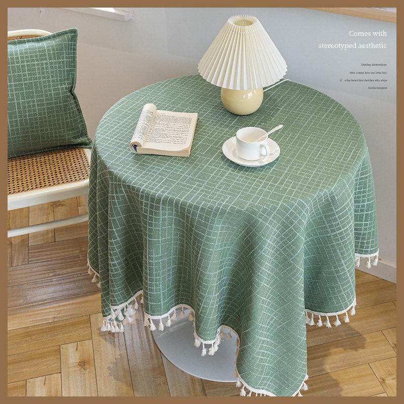 Katoen en Linnen Ronde Tafelkleed Franse Stijl Retro Stof Kwastje High-end Gevoel Gebruikt voor Koffietafelmat Kastafdekdoek 90x90cm