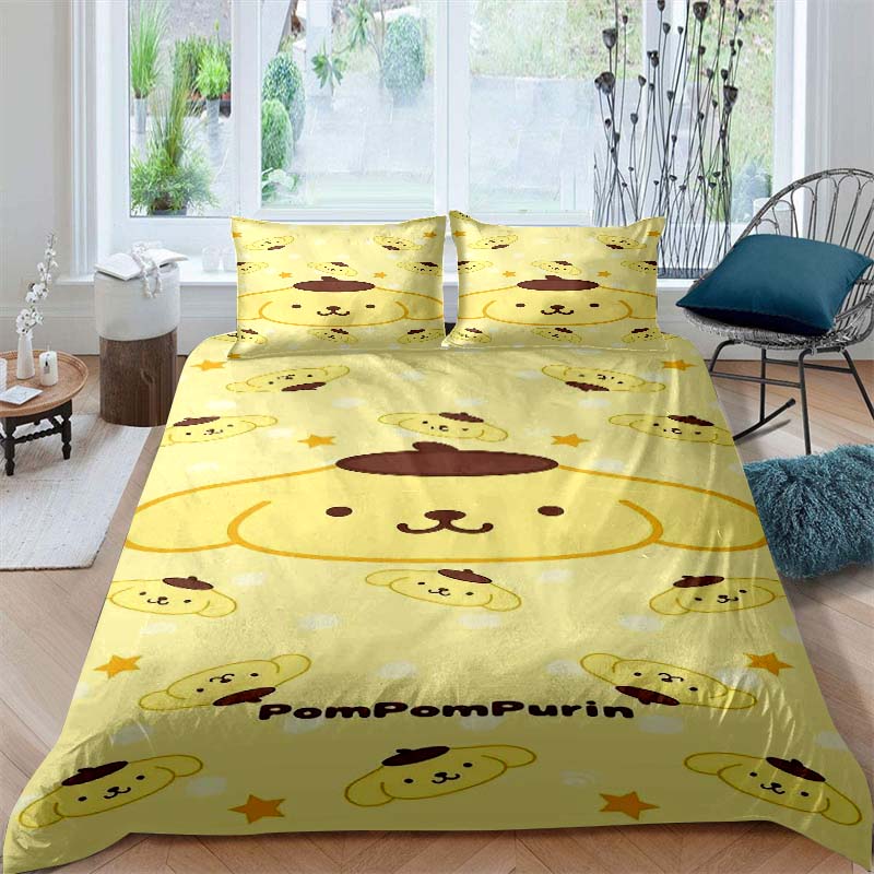 Cartoon Character (Pom Pom Purin) Printed Bedding Set Duvet Cover 1 Duvet Cover 2 Pillowcases Adult and Children Bedding Set Lux