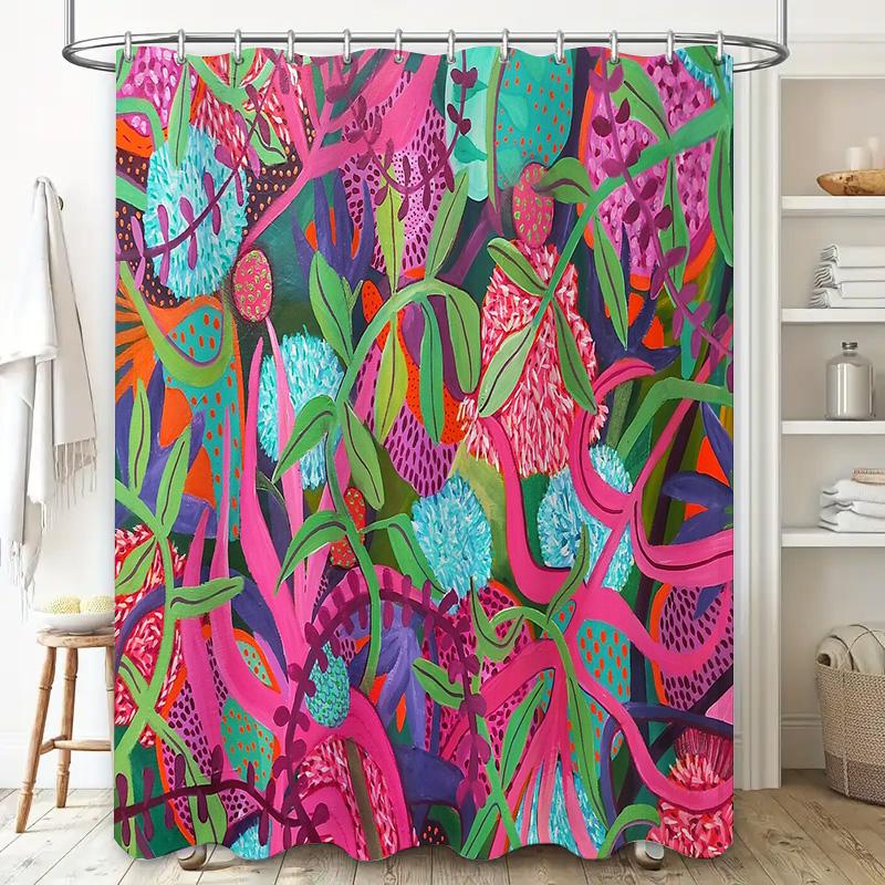 Floral Shower Curtain Botanical Pattern Bathroom Decor Nature Landscape Art Vintage Rustic Farmhouse Home Textile Waterproof