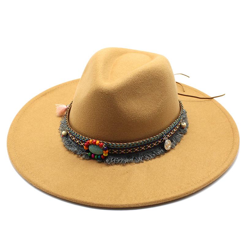Ethnic Style Woolen Big-Brimmed Jazz Top Hat For Men And Women 9.5Cm Big-Edged Jazz Hat Church Hat