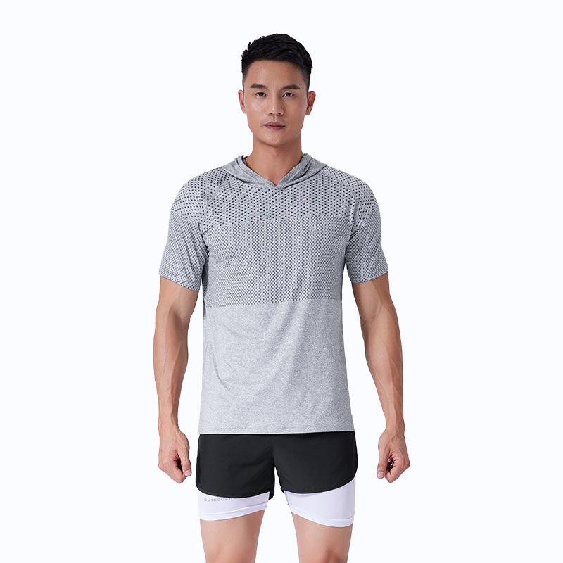 

Мужская спортивная футболка с капюшоном и коротким рукавом, быстросохнущая: Дышащий, Высокоэластичный, Влагоотводящий для Бега, Фитнеса и Баскетбола. 5XL светло-серый