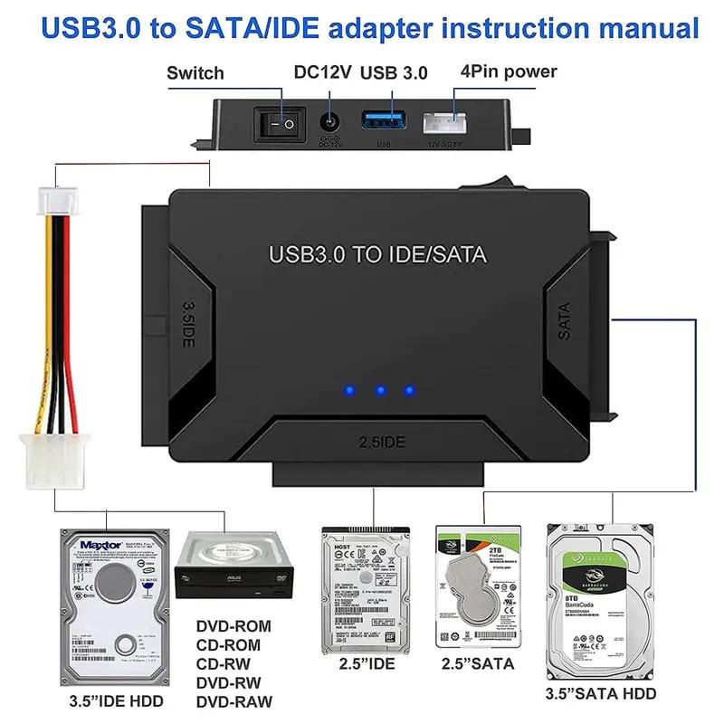 USB 3.0 To SATA IDE Hard Disk Adapter Converter Cable 3 In 1 IDE SATA Adapter for 3.5 2.5 Inch HDD/SSD CD DVD ROM