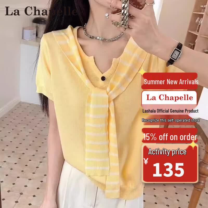 La Chapelle Women's Fashion Shawl Short Sleeve T-shirt
