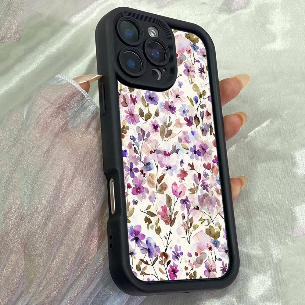 

JT574 Малюнки польових квітів Фіолетові квіти для iPhone 17 16 15 14 Pro Max Samsung S26 S25 Ultra A17 A07 A56 A16 A15 Xiaomi 15T Redmi 15c 14C М який чохол Xiaomi 15 чорний