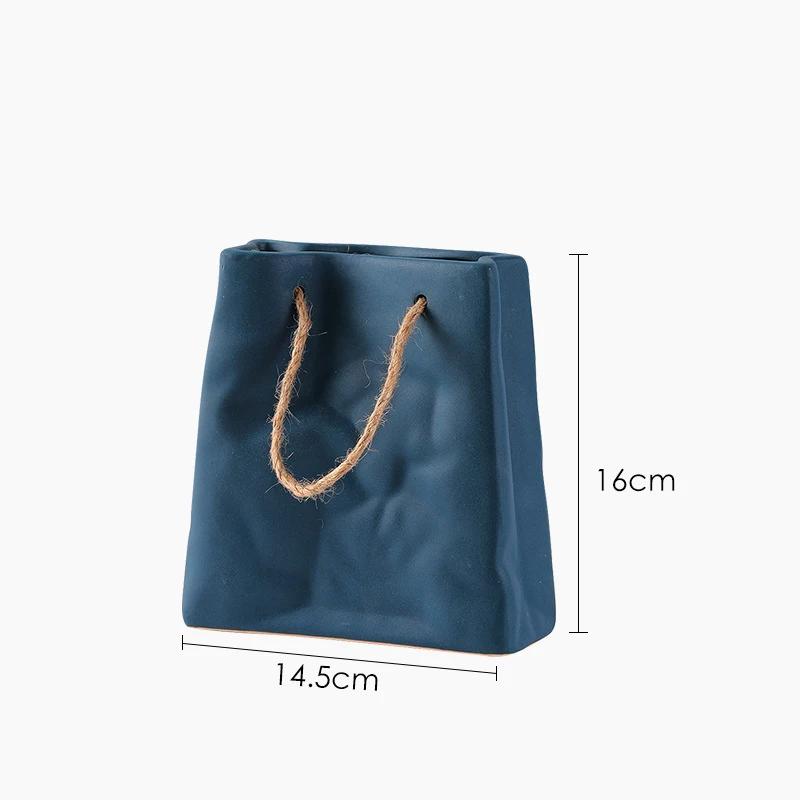 1Pcs Nordic Creative Shopping Basket ceramic Vase Bag Decoration Simple Dried Flower Arrangement Vase Table Decoration